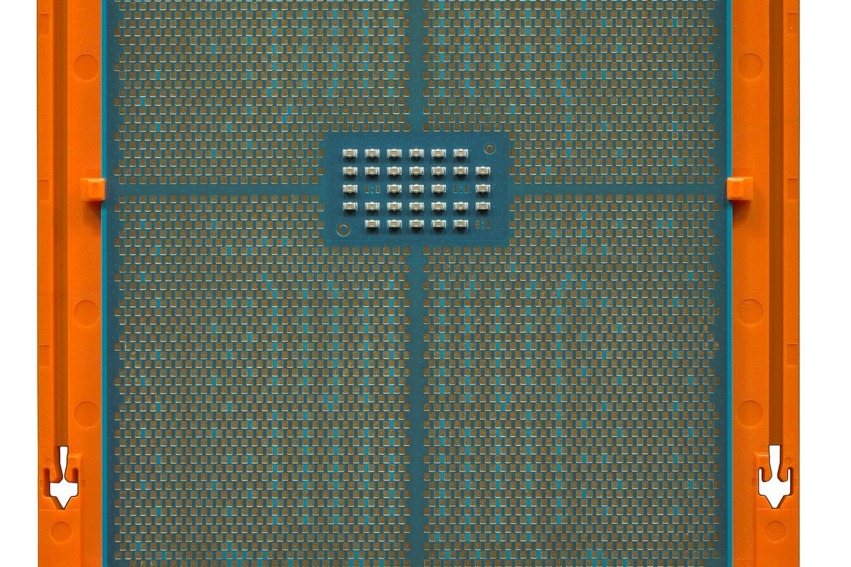 Underside of an AMD Ryzen Threadripper 7970X, a 32 core CPU suited to RandomX mining