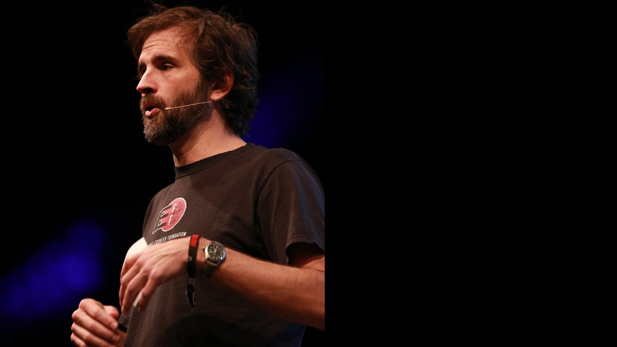 Zooko Wilcox-O'Hearn, founder of Zcash, speaking on stage
